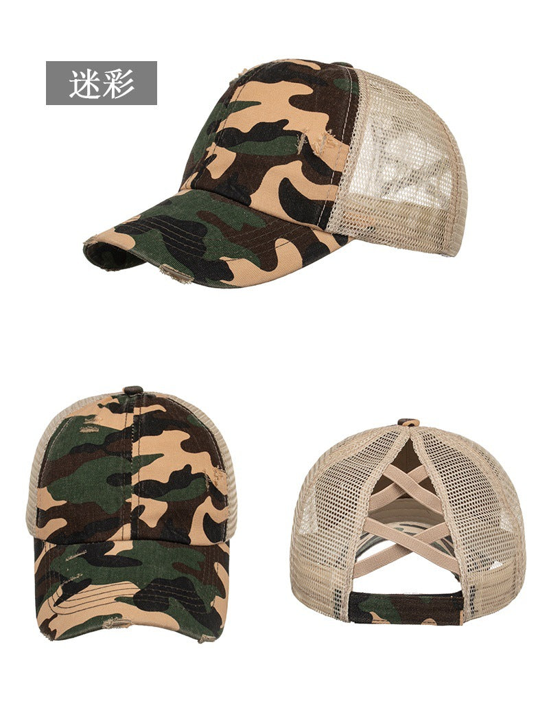 Wholesale Washed old light version cross elastic ponytail baseball net cap baseball cap cap Sun cap B719